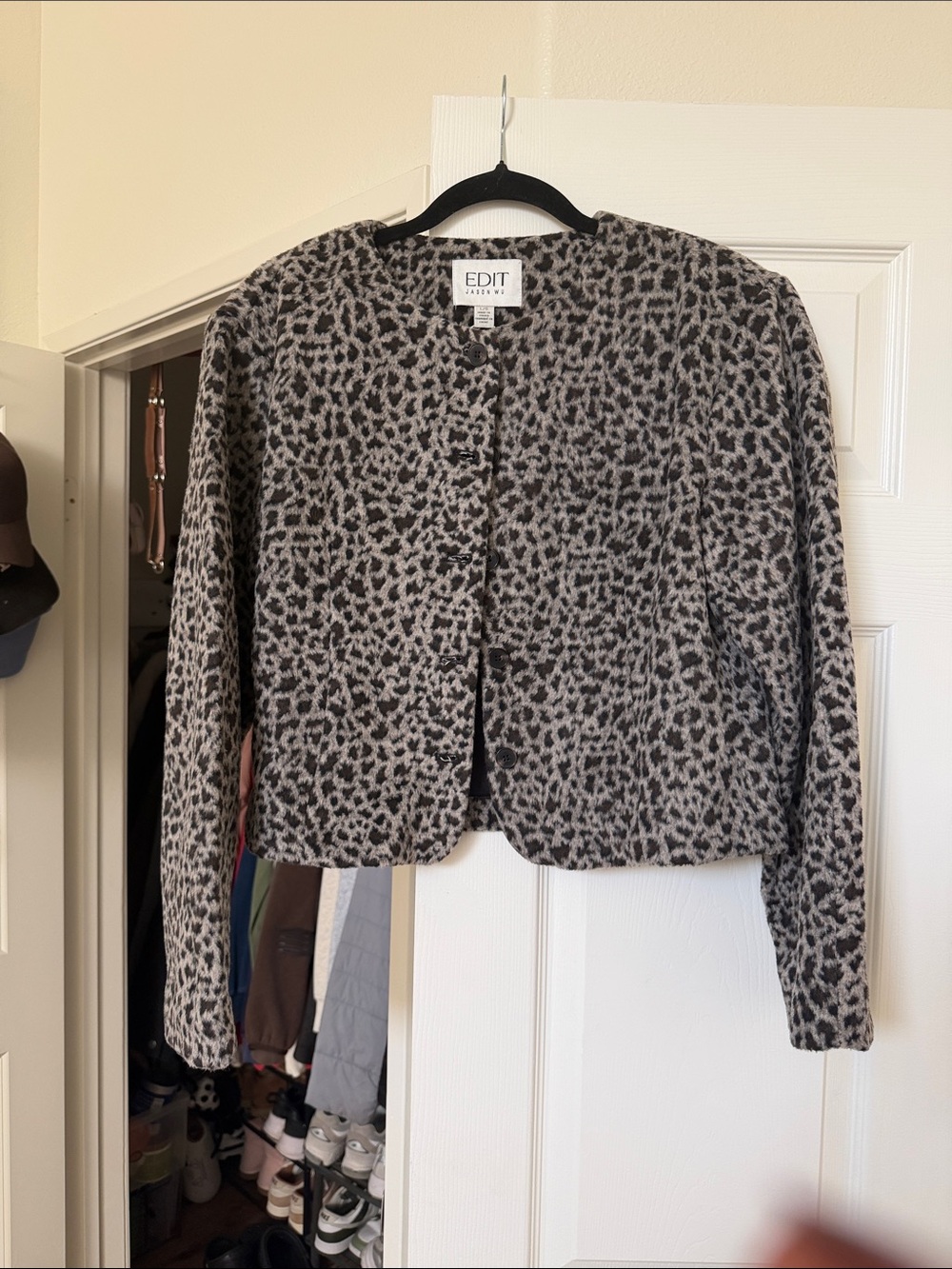 Jason Wu Gray and Black Leopard Print Cropped Jacket
